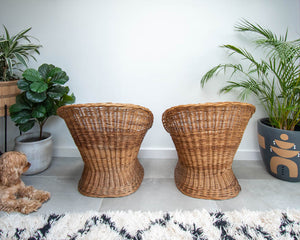 Mid Century Habitat Wicker Barrel Armchairs (Pair)
