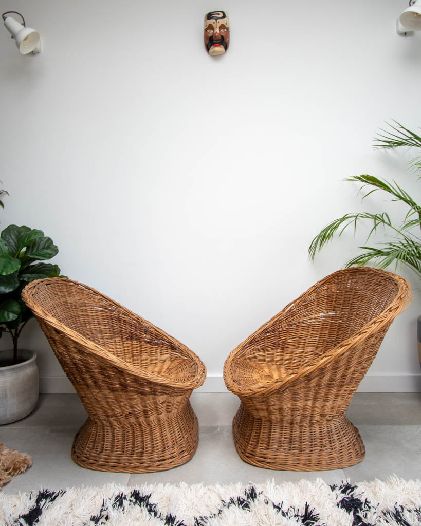Mid Century Habitat Wicker Barrel Armchairs (Pair)