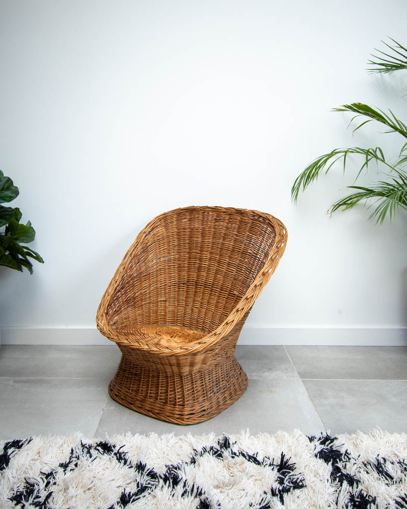 Mid Century Habitat Wicker Barrel Armchairs (Pair)