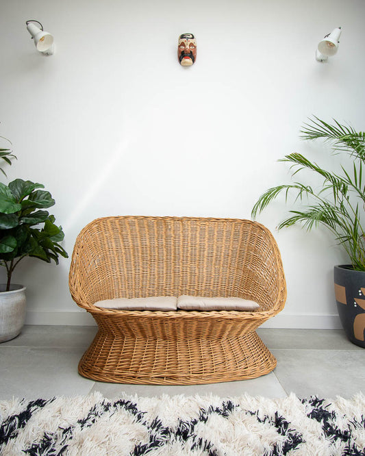 Mid Century Habitat Wicker Barrel Sofa