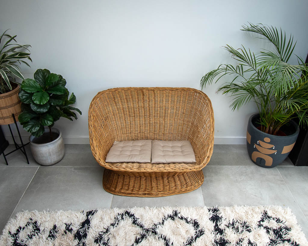 Mid Century Habitat Wicker Barrel Sofa