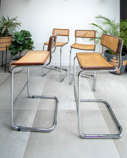 Bauhaus Style Chrome Rattan Bar Stools (x4)