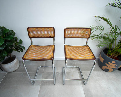 Bauhaus Style Chrome Rattan Bar Stools (x4)
