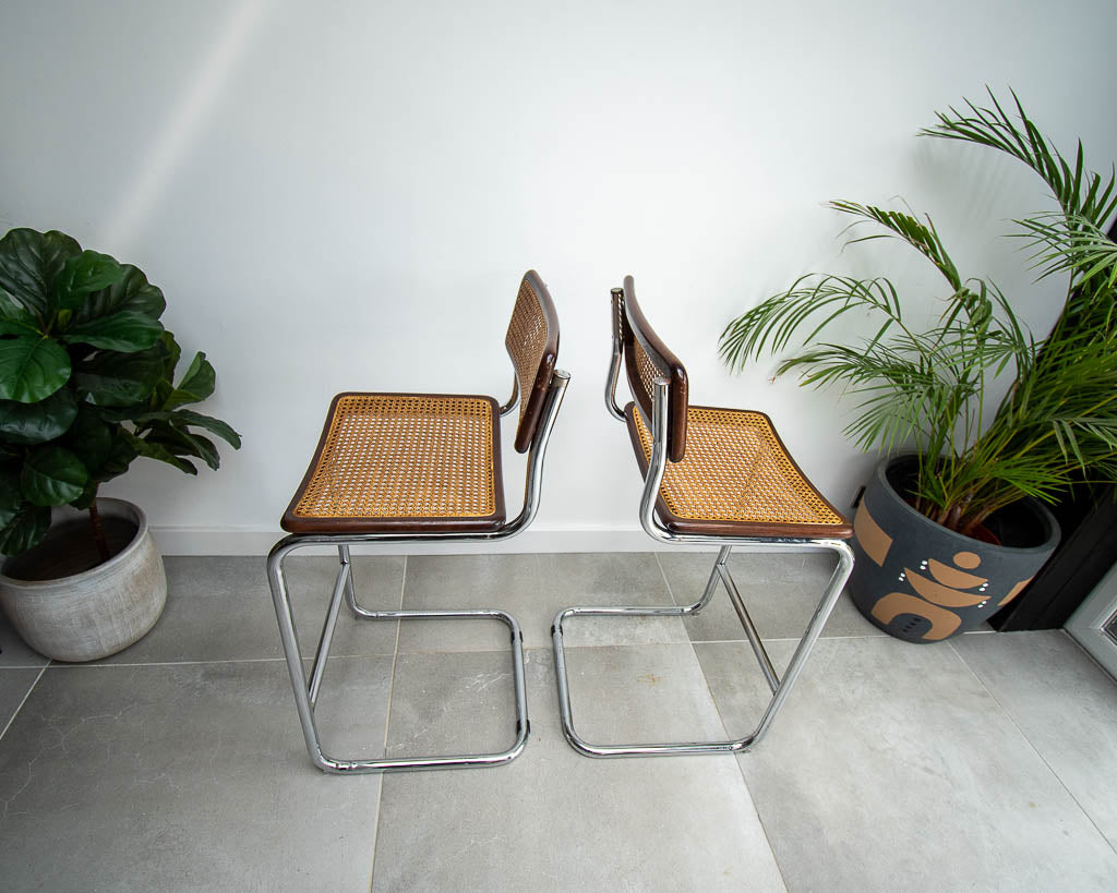 Bauhaus Style Chrome Rattan Bar Stools (x4)