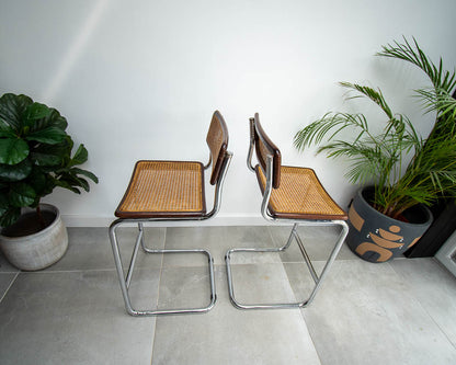 Bauhaus Style Chrome Rattan Bar Stools (x4)