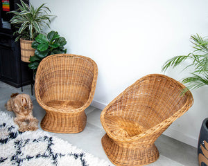 Mid Century Habitat Wicker Barrel Armchairs (Pair)