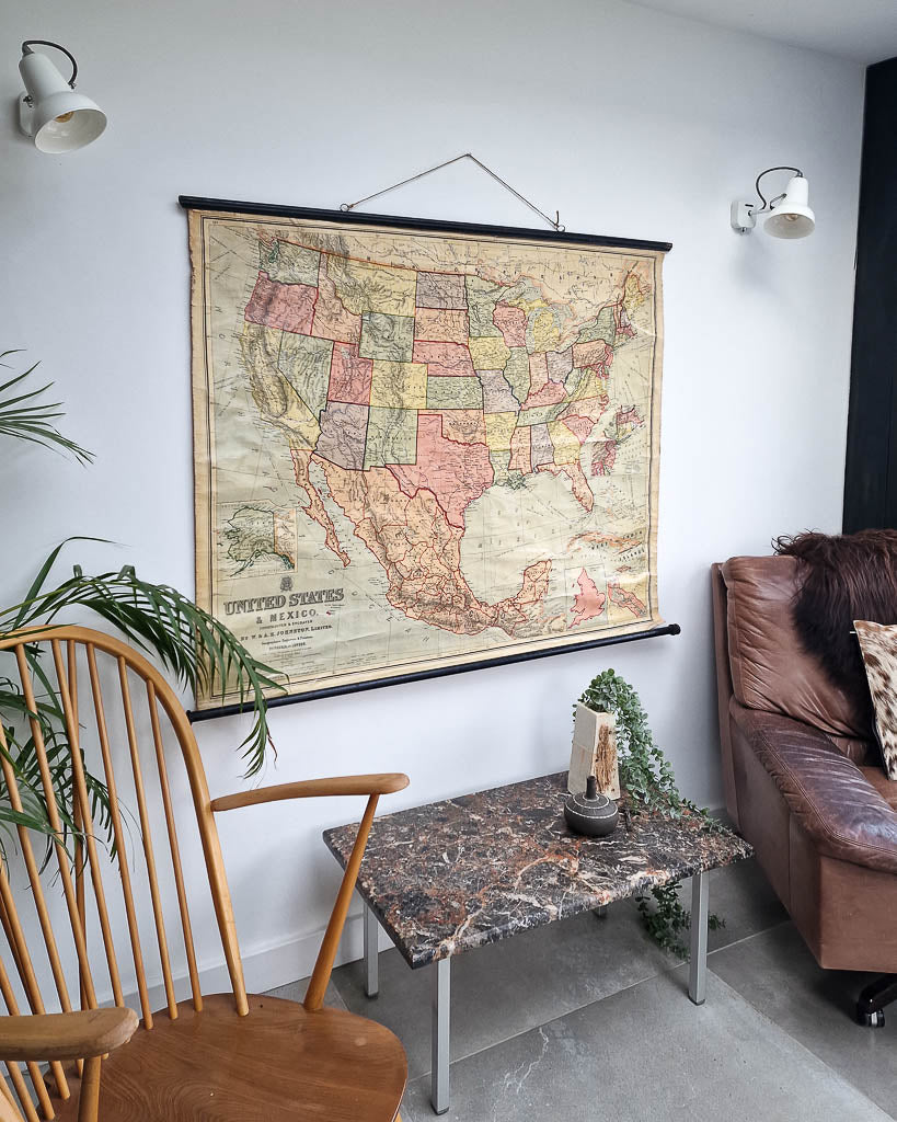 Large Vintage United States & Mexico Map Hanging Wall Chart