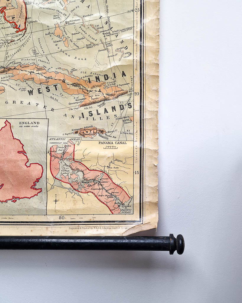 Large Vintage United States & Mexico Map Hanging Wall Chart