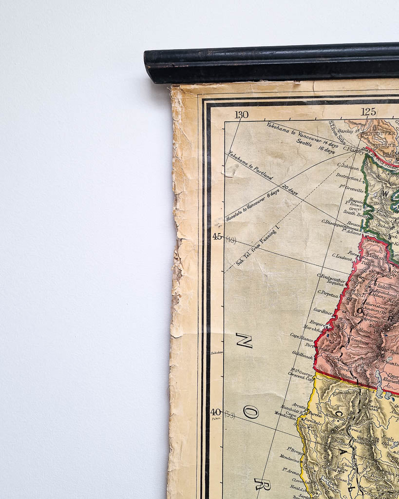 Large Vintage United States & Mexico Map Hanging Wall Chart