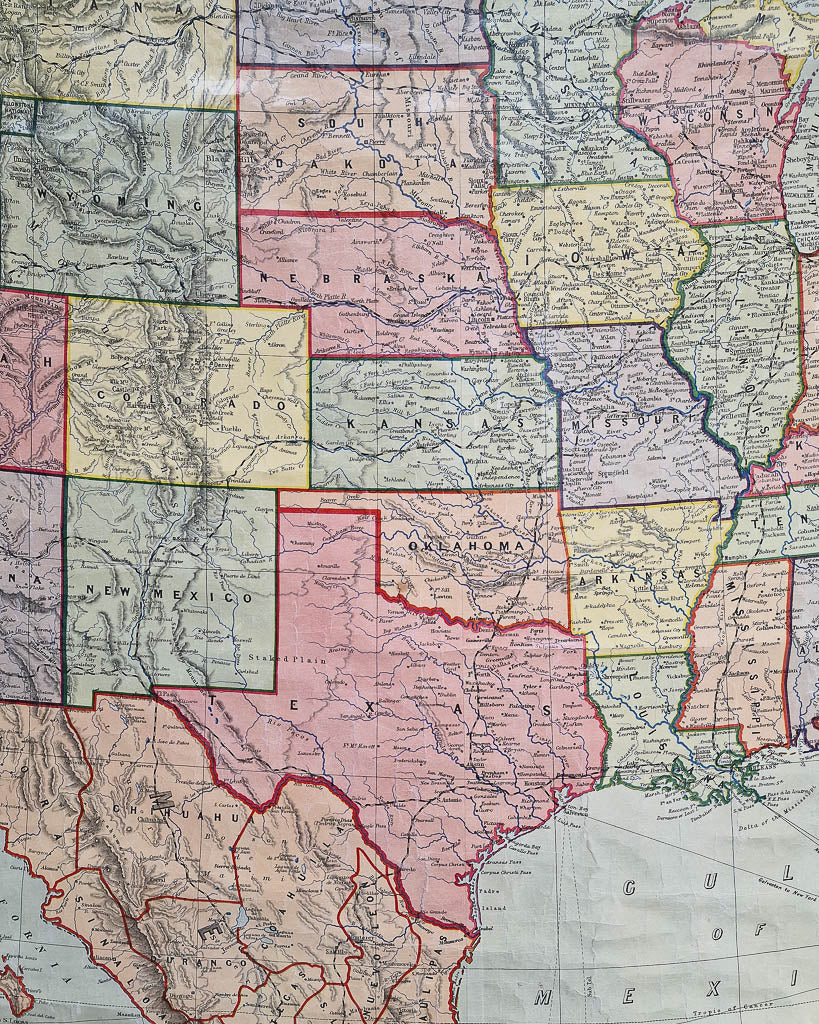 Large Vintage United States & Mexico Map Hanging Wall Chart