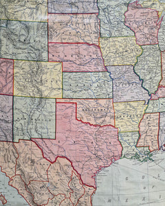 Large Vintage United States & Mexico Map Hanging Wall Chart