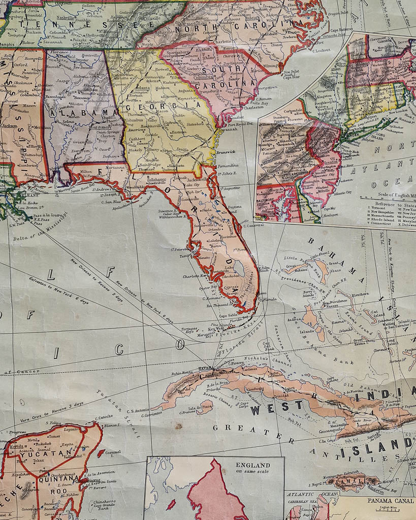 Large Vintage United States & Mexico Map Hanging Wall Chart