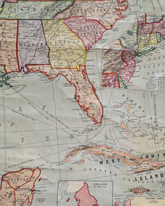 Large Vintage United States & Mexico Map Hanging Wall Chart