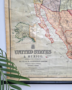 Large Vintage United States & Mexico Map Hanging Wall Chart