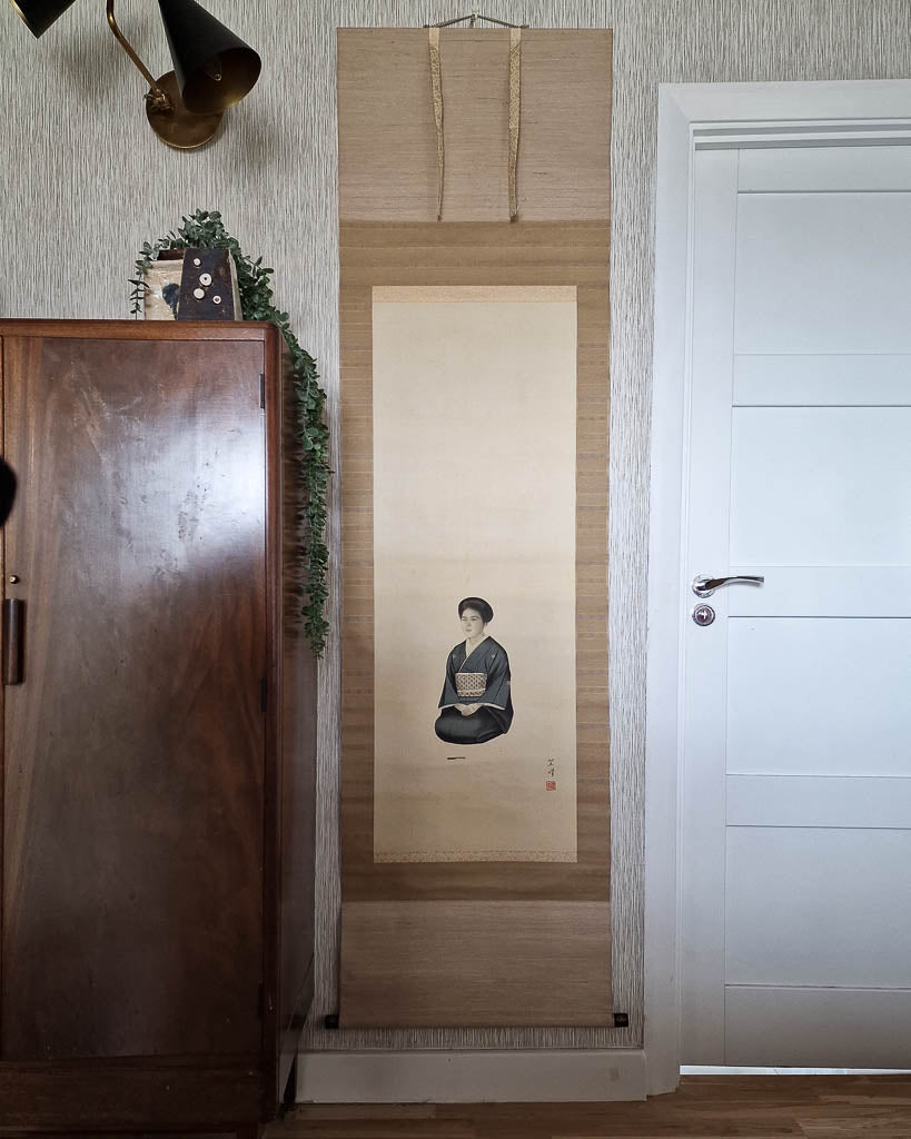Vintage Japanese Hanging Scroll of Married Couple (Pair)