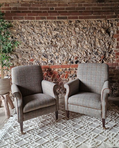 Mid Century Harris Tweed Armchairs (Pair)