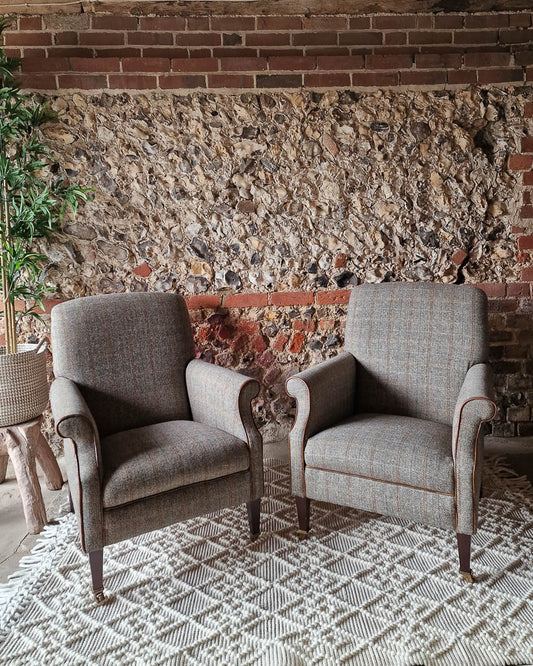 Mid Century Harris Tweed Armchairs (Pair)