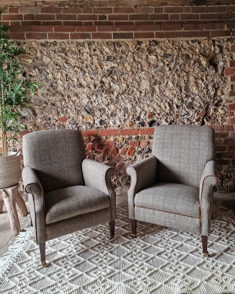 Mid Century Harris Tweed Armchairs (Pair)