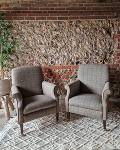 Mid Century Harris Tweed Armchairs (Pair)
