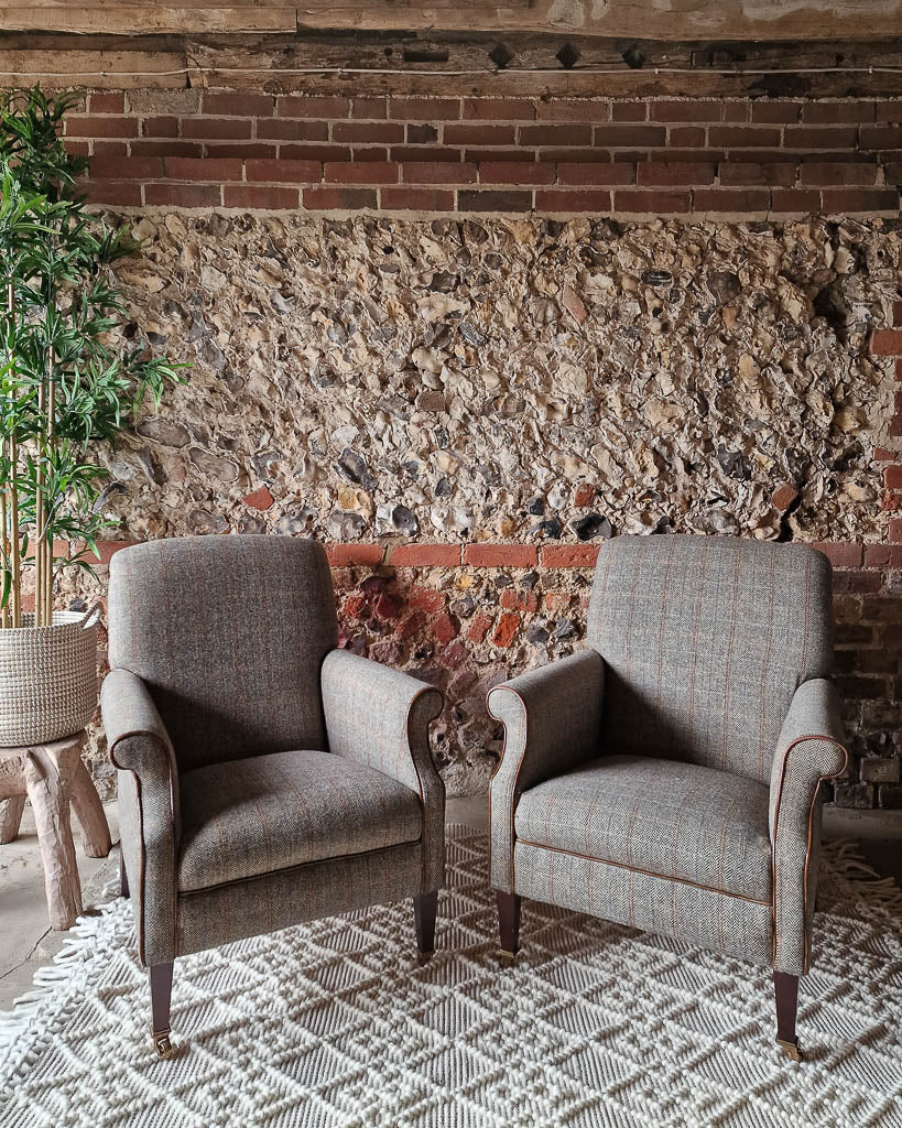 Mid Century Harris Tweed Armchairs (Pair)