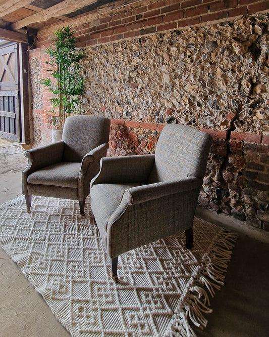 Mid Century Harris Tweed Armchairs (Pair)