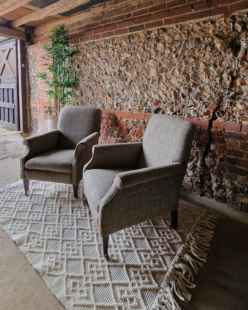 Mid Century Harris Tweed Armchairs (Pair)