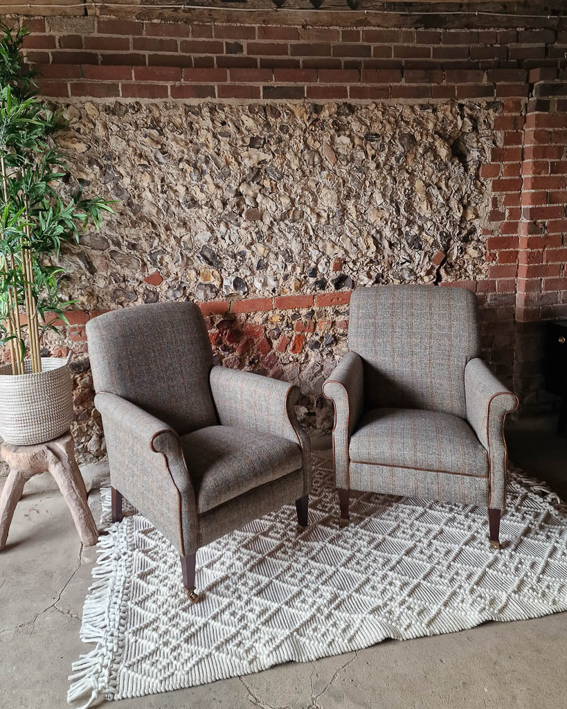 Mid Century Harris Tweed Armchairs (Pair)
