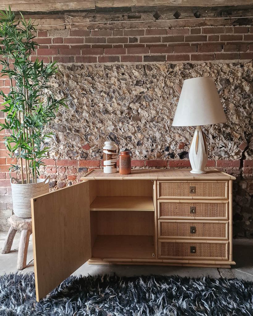 Italian Mid Century Bamboo and Rattan Sideboard Del Vera