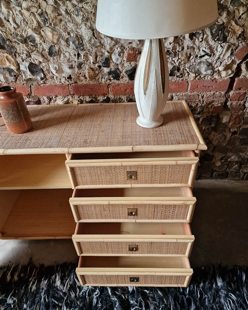 Italian Mid Century Bamboo and Rattan Sideboard Del Vera