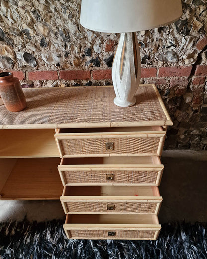 Italian Mid Century Bamboo and Rattan Sideboard Del Vera