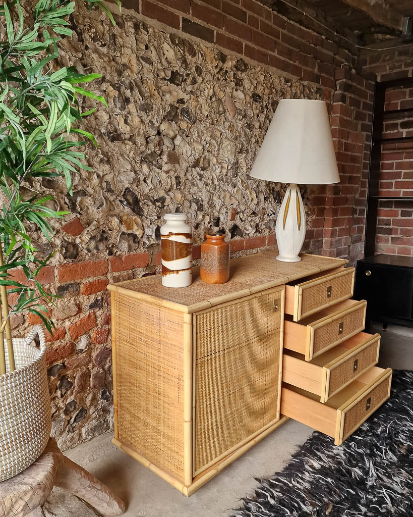 Italian Mid Century Bamboo and Rattan Sideboard Del Vera