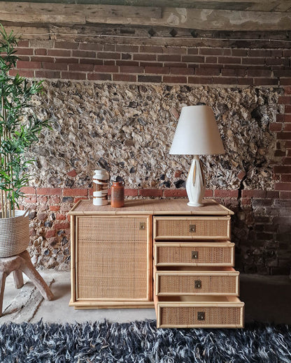 Italian Mid Century Bamboo and Rattan Sideboard Del Vera