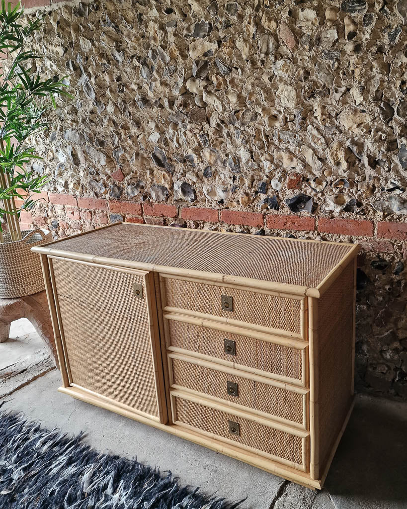 Italian Mid Century Bamboo and Rattan Sideboard Del Vera