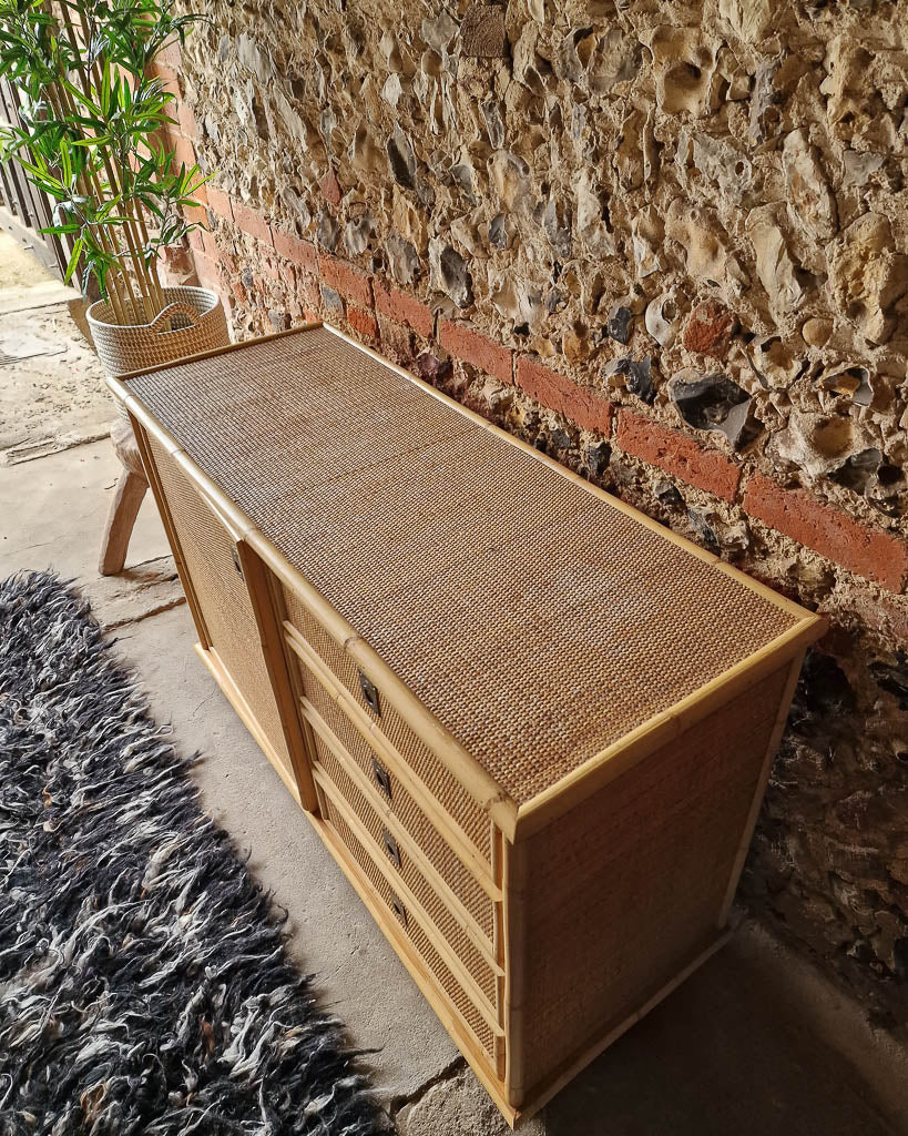 Italian Mid Century Bamboo and Rattan Sideboard Del Vera