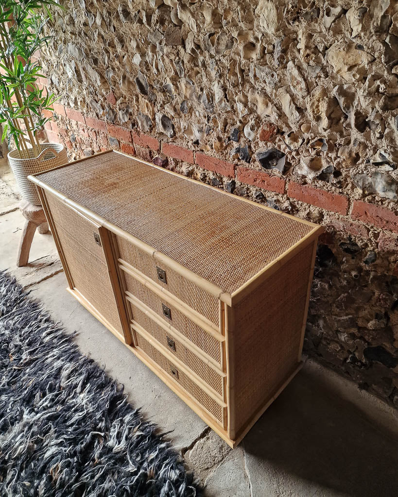 Italian Mid Century Bamboo and Rattan Sideboard Del Vera