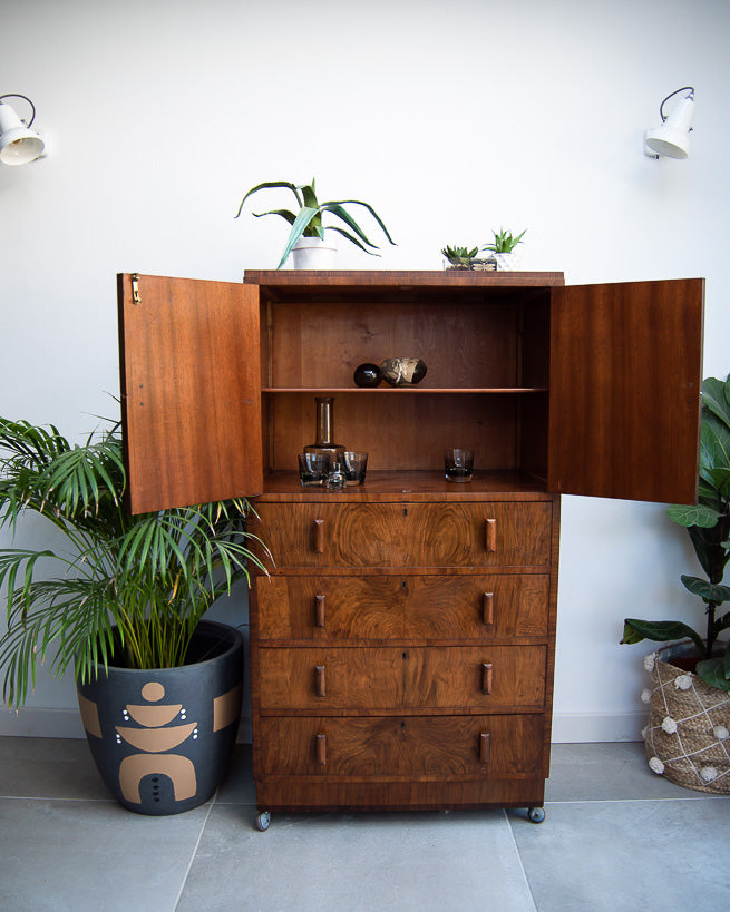 Art Deco Tallboy / Cocktail Cabinet / Linen Press
