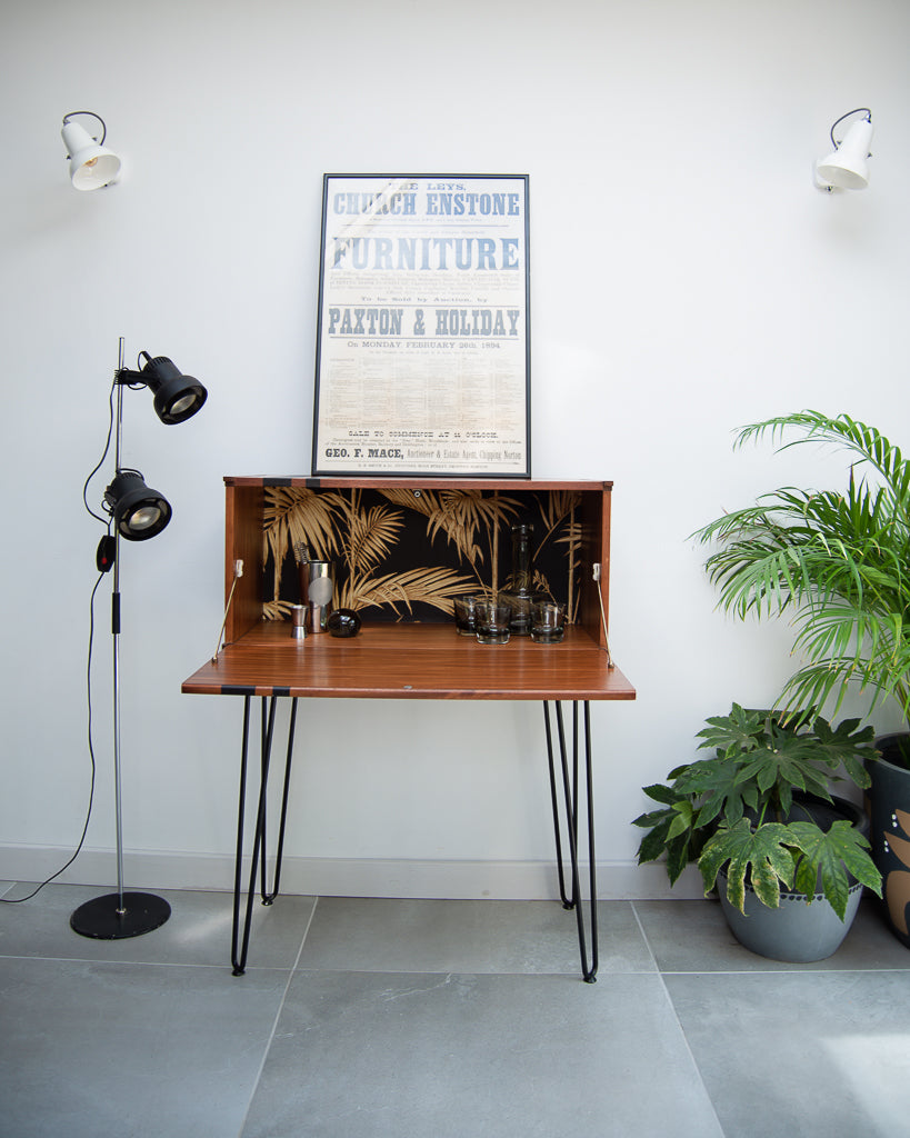 Mid Century Teak Cocktail / Desk Cabinet (Stripes)