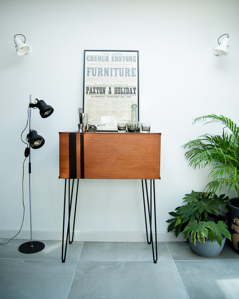 Mid Century Teak Cocktail / Desk Cabinet (Stripes)