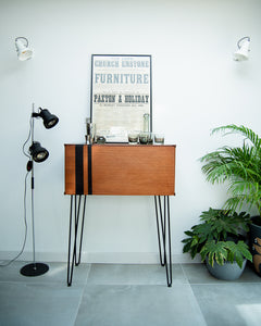 Mid Century Teak Cocktail / Desk Cabinet (Stripes)