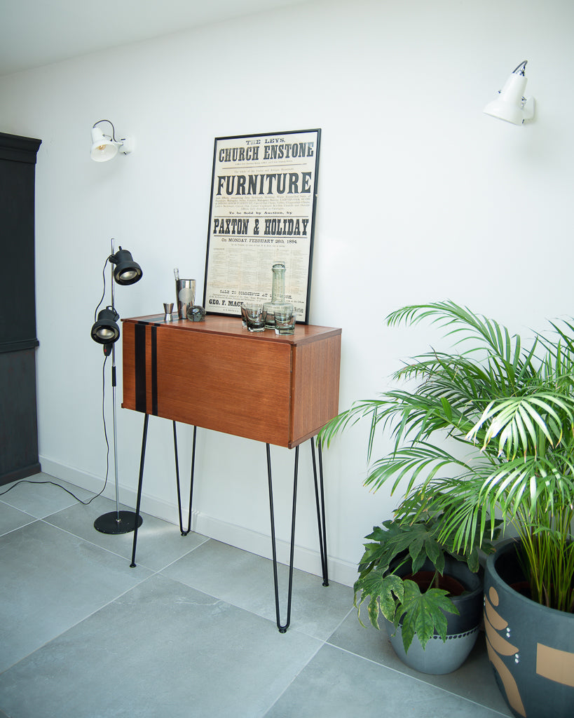 Mid Century Teak Cocktail / Desk Cabinet (Stripes)
