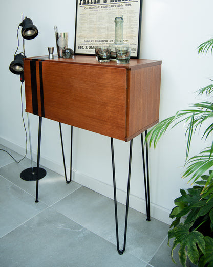 Mid Century Teak Cocktail / Desk Cabinet (Stripes)