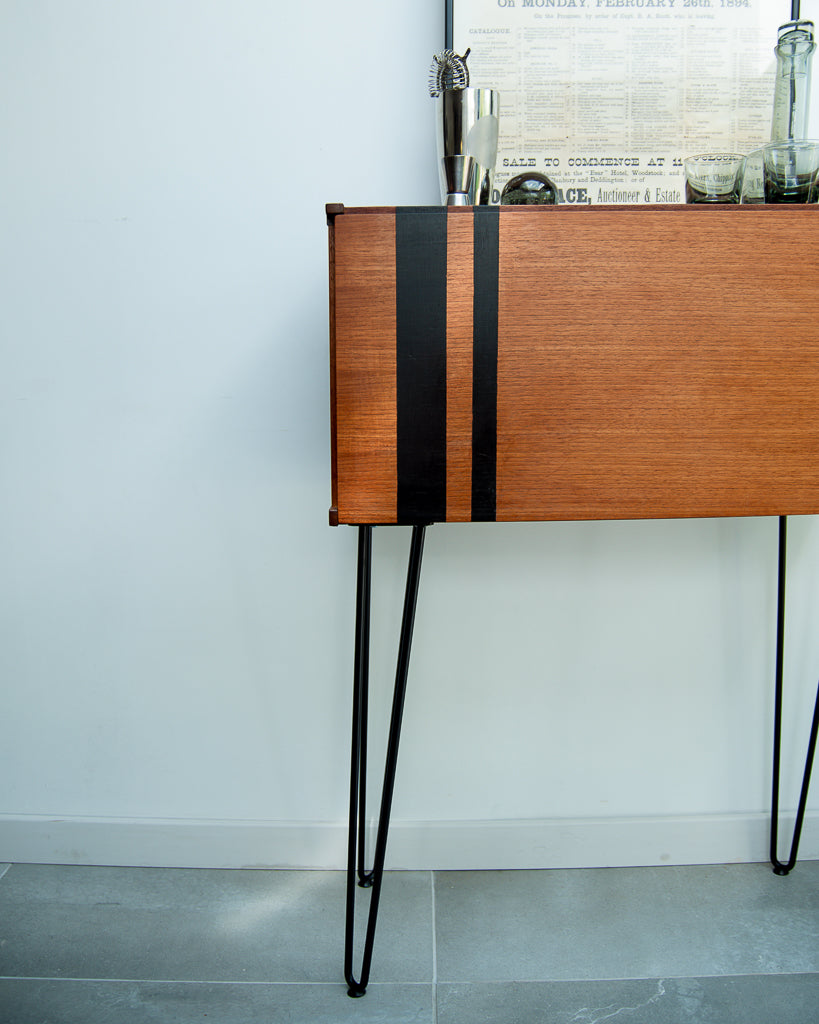 Mid Century Teak Cocktail / Desk Cabinet (Stripes)