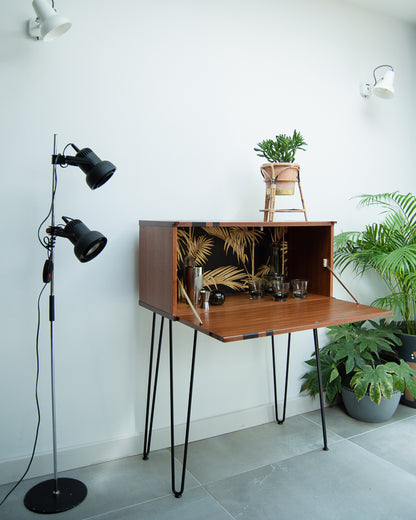 Mid Century Teak Cocktail / Desk Cabinet (Stripes)