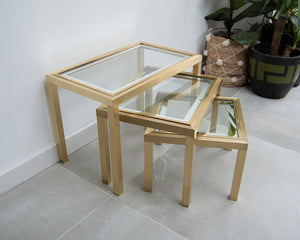 Hollywood Regency Vintage 1970s Brass and Glass Nesting Tables