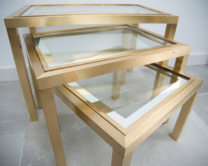 Hollywood Regency Vintage 1970s Brass and Glass Nesting Tables