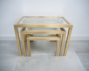 Hollywood Regency Vintage 1970s Brass and Glass Nesting Tables