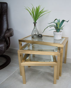 Hollywood Regency Vintage 1970s Brass and Glass Nesting Tables