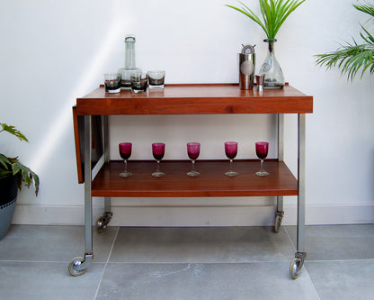 Afromosia Teak & Chrome Cocktail Trolley / Bar