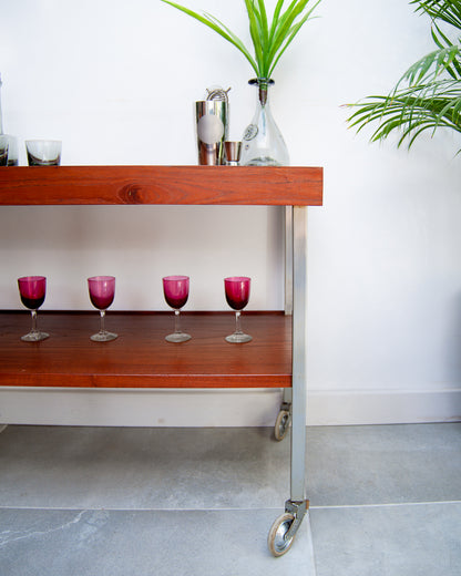 Afromosia Teak & Chrome Cocktail Trolley / Bar