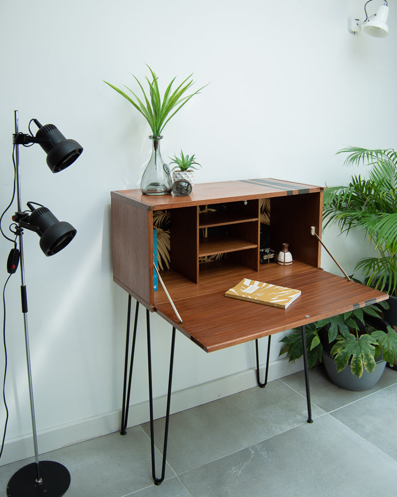 Mid Century Teak Tapley Desk Cocktail Cabinet